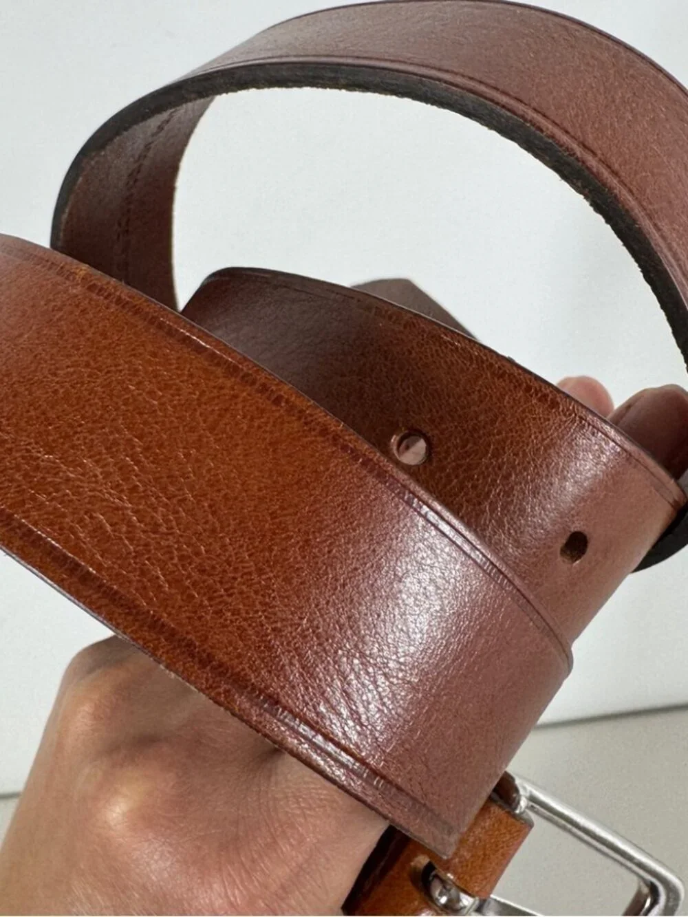 Swedish Leather Belt Brown Genuine Leather Silver Buckle Classic